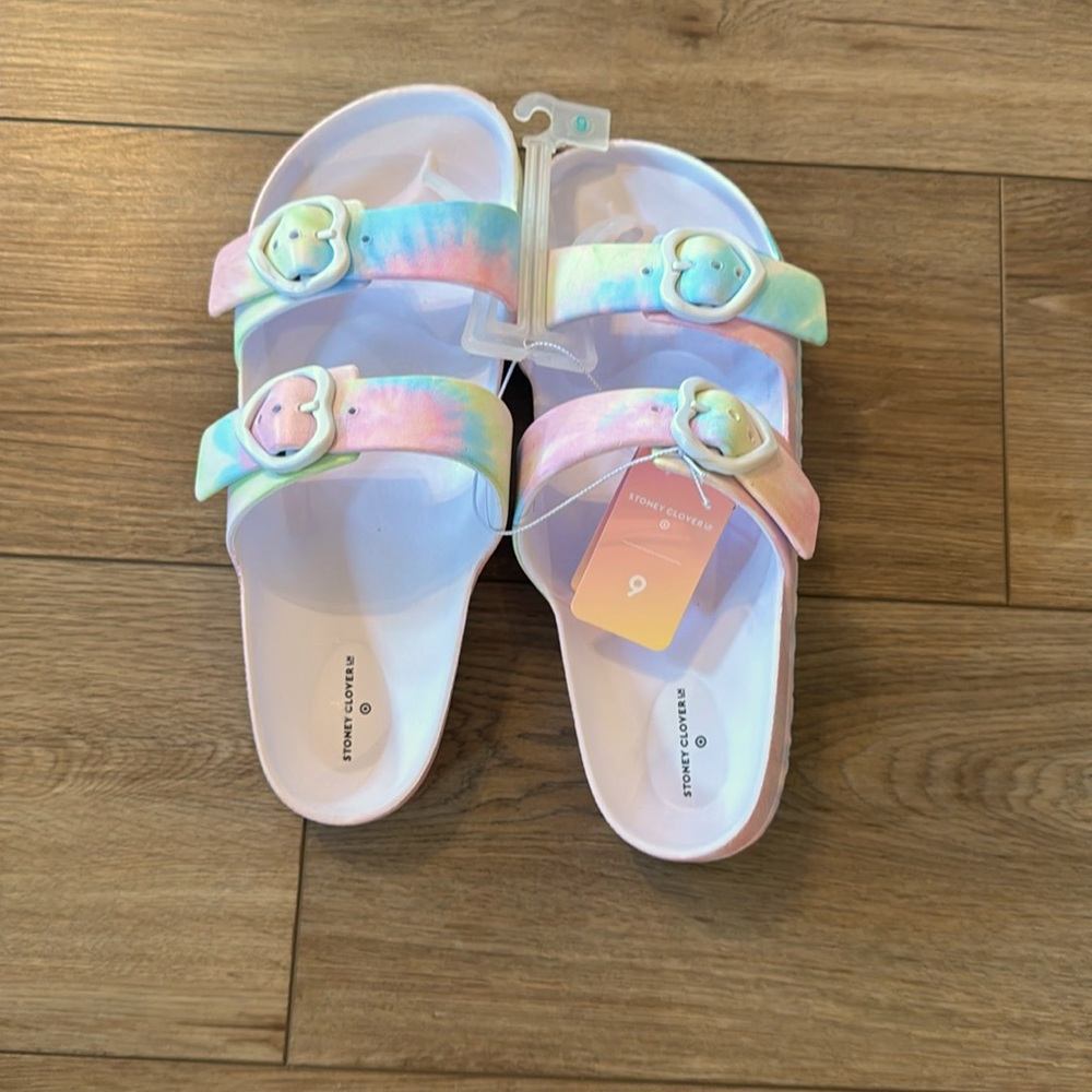 NWT Stoney Clover Ln x Target Rainbow Tie Dye Slide Sandals New